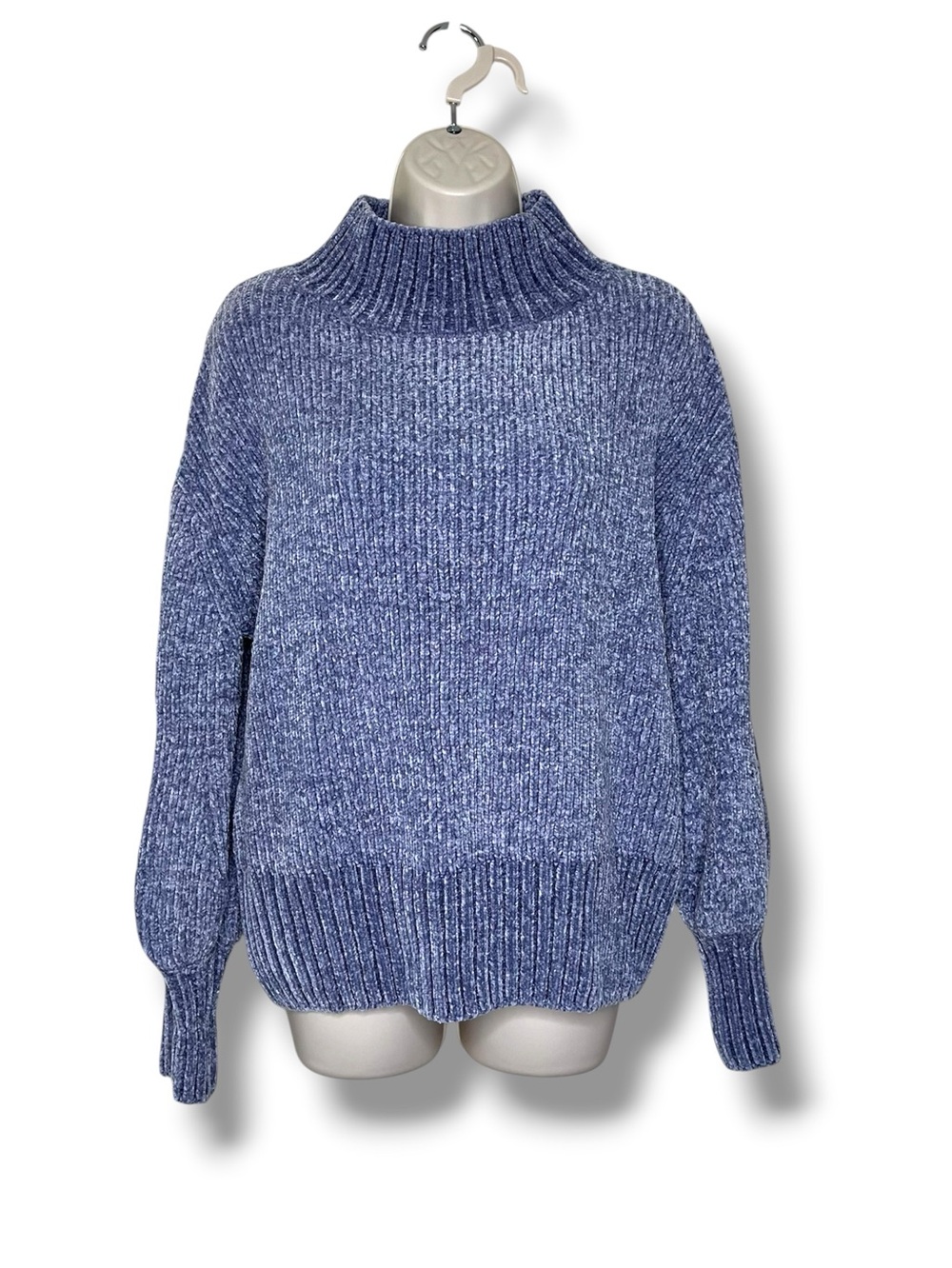 Cynthia Rowley Chenille Knit Sweater Blue Purple Mock Neck Pullover Women Large